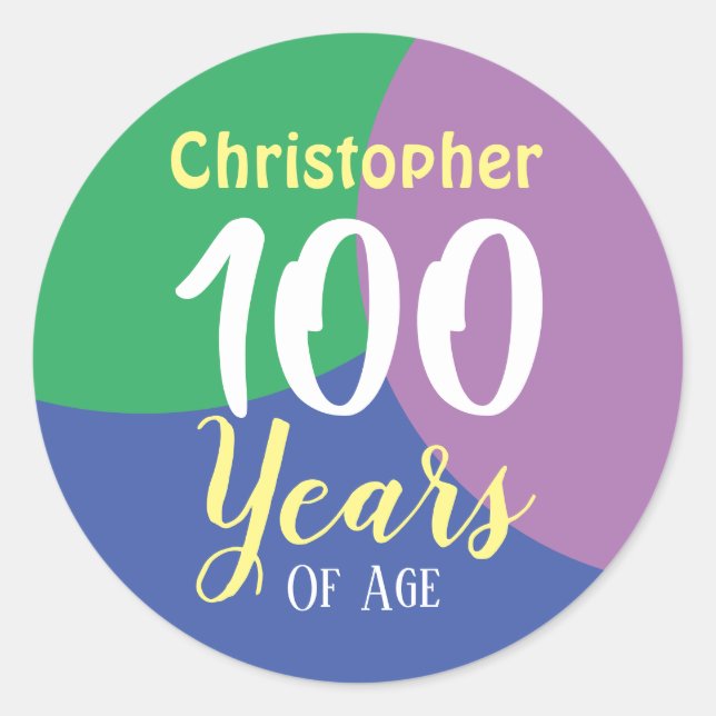 Happy 100. Geburtstag Klassischer Rundaufkleber Runder Aufkleber (Vorderseite)
