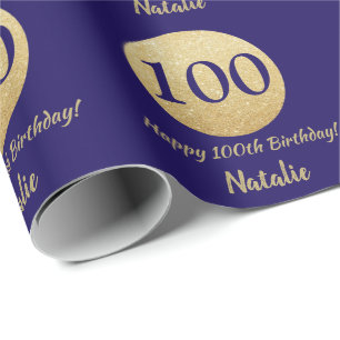 Happy 100. Geburtstag Navy Blue and Gold Glitzer Geschenkpapier