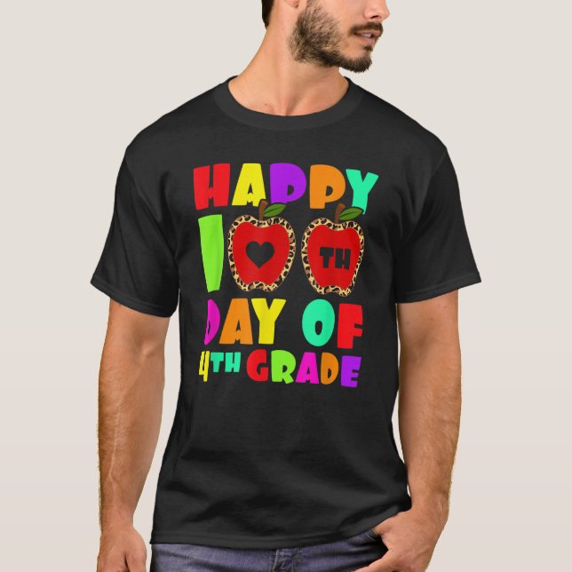 Happy 100th Day Of 4th Grade Leopard Teacher Fourt T-Shirt (Vorderseite)