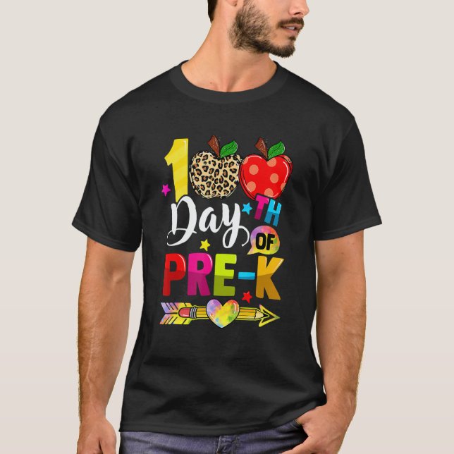 Happy 100th Day Of Pre K Leopard Teacher 100th Day T-Shirt (Vorderseite)