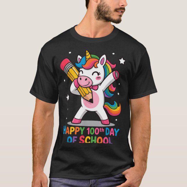 Happy 100th Day Of School Cute Rainbow Unicorn Wom T-Shirt (Vorderseite)
