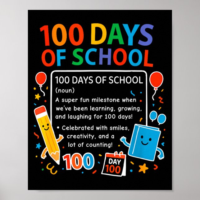 Happy 100th Day Of School Student Design, 100 Days Poster (Vorne)