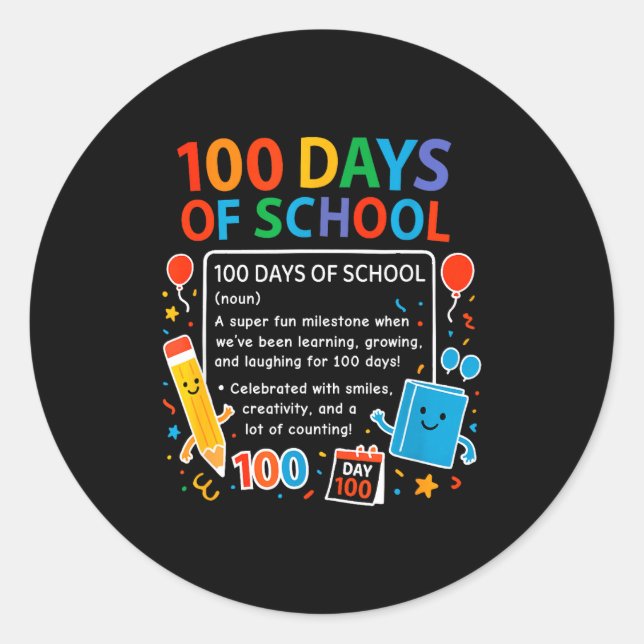 Happy 100th Day Of School Student Design, 100 Days Runder Aufkleber (Vorderseite)