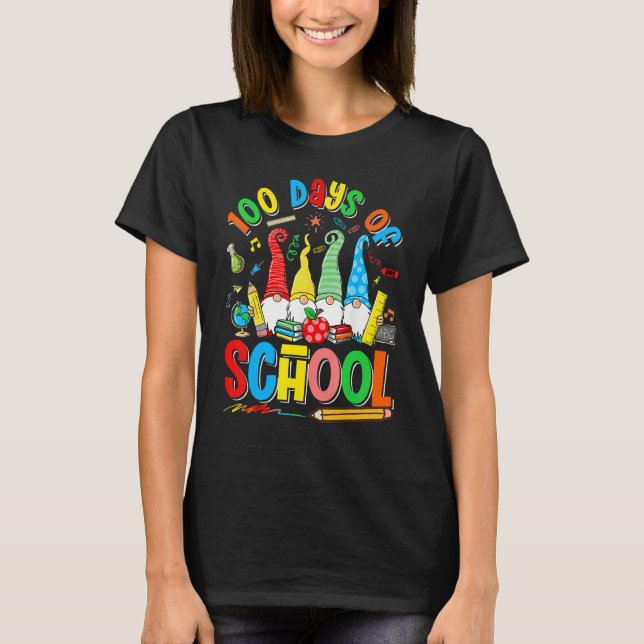 Happy 100th Day Of School Three Gnomes Virtual Tea T-Shirt (Vorderseite)