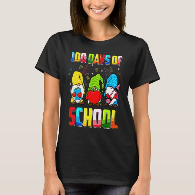 Happy 100th Day Of School Three Gnomes Virtual Tea T-Shirt (Vorderseite)