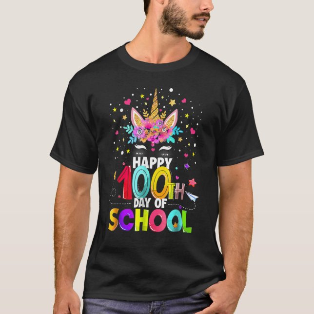 Happy 100th Day Of School Unicorn Face Mask Virtua T-Shirt (Vorderseite)