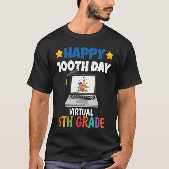 Happy 100th Day of School Virtual 5th Grade T-Shirt (Vorderseite)