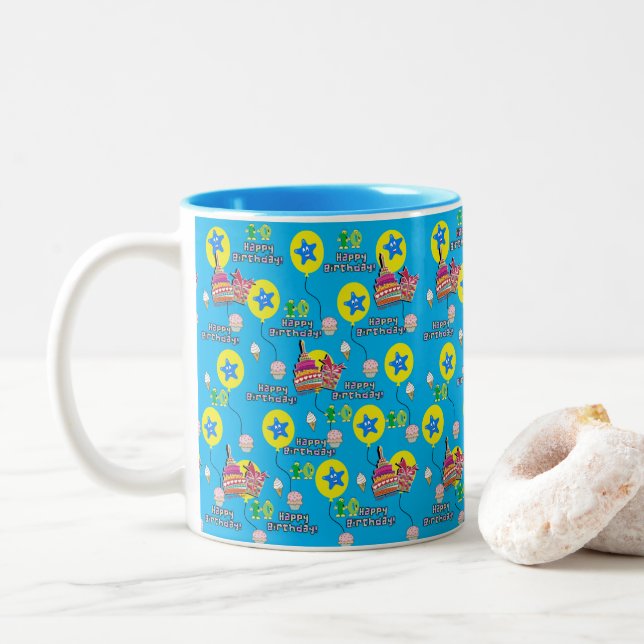 Happy 10. Geburtstag Tasse Balloons #10 Blue (Mit Donut)