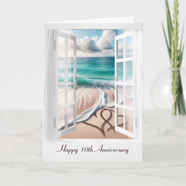 Happy 10-jähriges Beach Hearts Karte (Vorderseite)