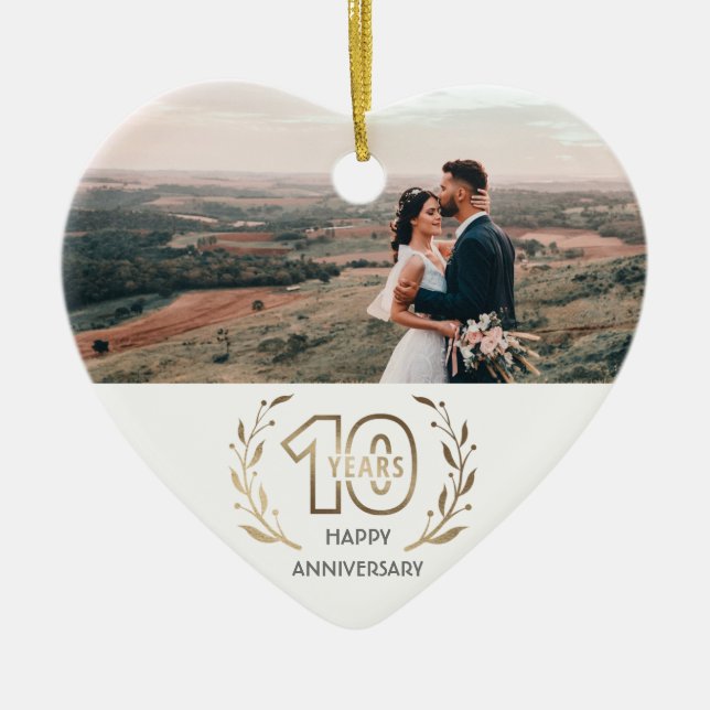 Happy 10-jähriges Jubiläumsgeschenk für ein Paar Keramik Ornament (Vorne)