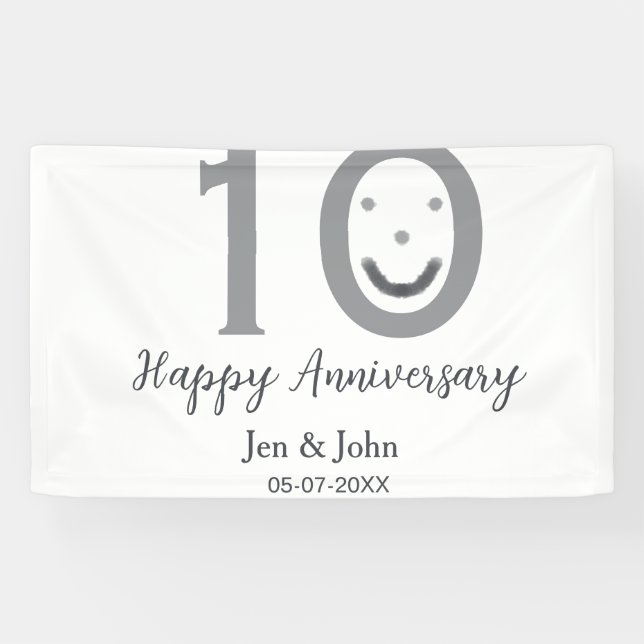 Happy 10. Jubiläum Datum grau kühn emoji Banner (Horizontal)