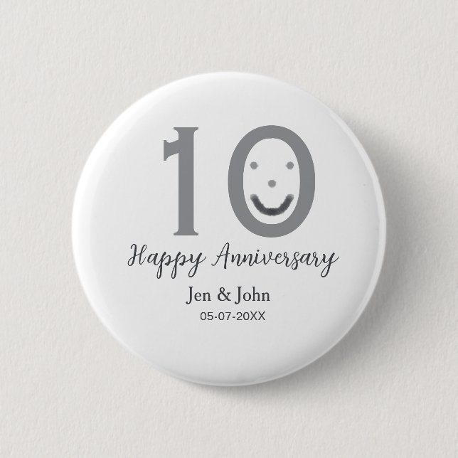 Happy 10. Jubiläum Datum grau kühn emoji Button (Vorderseite)