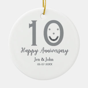 Happy 10. Jubiläum Datum grau kühn emoji Keramik Ornament