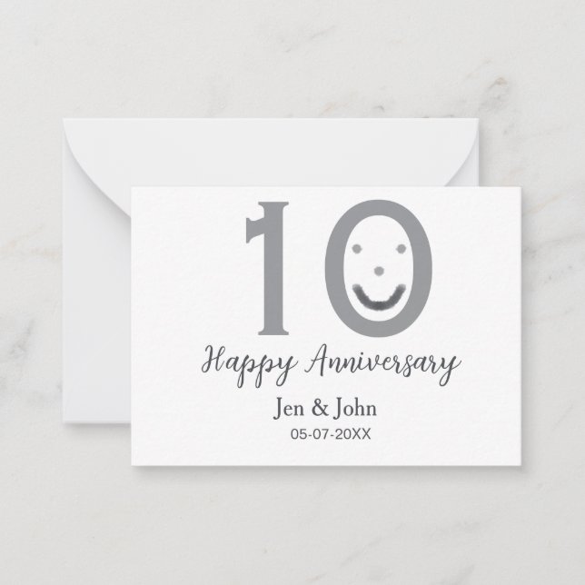Happy 10. Jubiläum Datum grau kühn emoji Mitteilungskarte (Vorderseite)