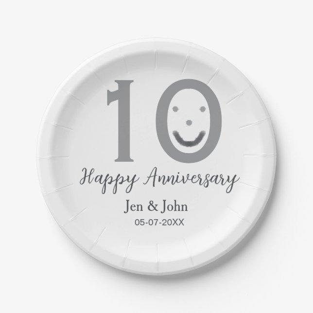 Happy 10. Jubiläum Datum grau kühn emoji Pappteller (Vorderseite)