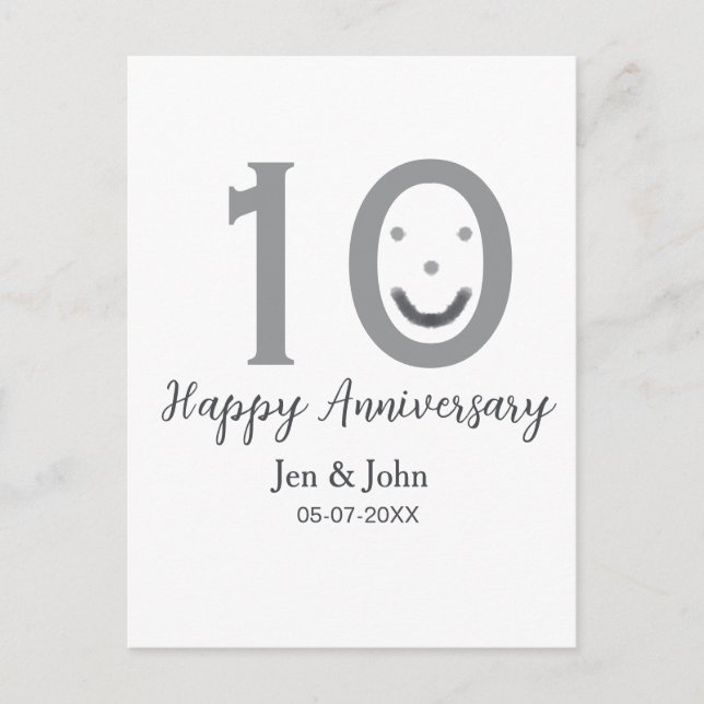 Happy 10. Jubiläum Datum grau kühn emoji Postkarte (Vorderseite)