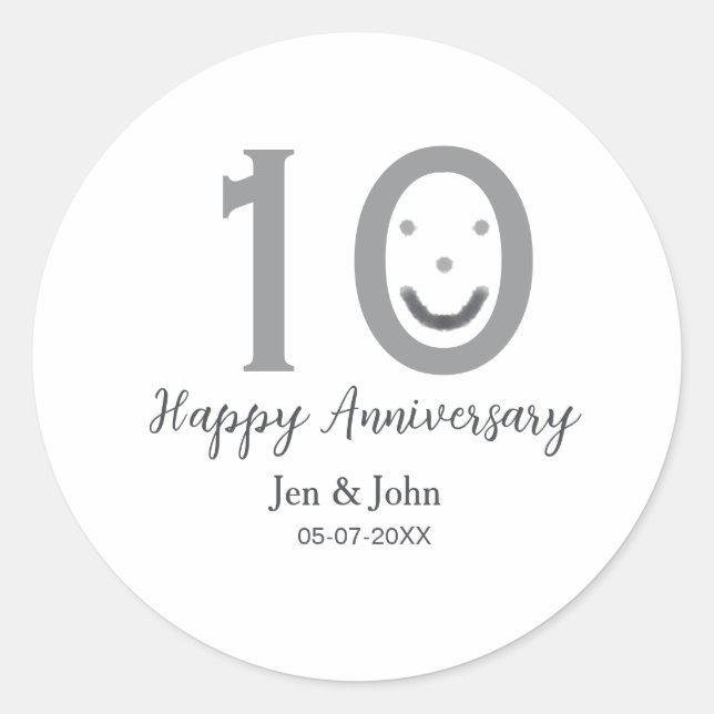 Happy 10. Jubiläum Datum grau kühn emoji Runder Aufkleber (Vorderseite)