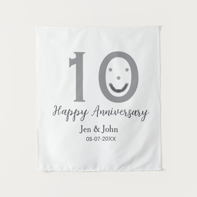 Happy 10. Jubiläum Datum grau kühn emoji Wandteppich (Vorderseite)