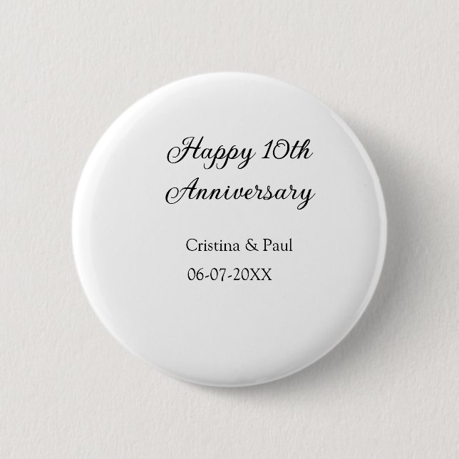 Happy 10. Jubiläum einfache minimale Hochzeitsbeze Button (Vorderseite)