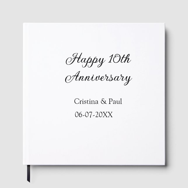 Happy 10. Jubiläum einfache minimale Hochzeitsbeze Gästebuch (Vorderseite)