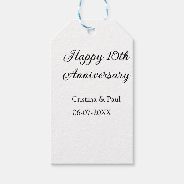 Happy 10. Jubiläum einfache minimale Hochzeitsbeze Geschenkanhänger (Vorderseite)