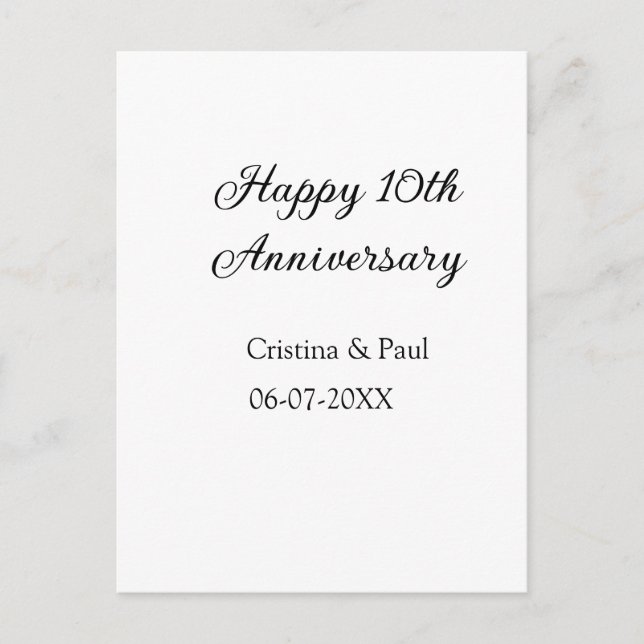 Happy 10. Jubiläum einfache minimale Hochzeitsbeze Postkarte (Vorderseite)
