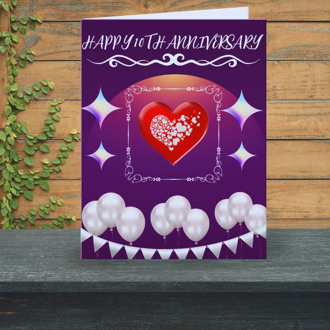 Happy 10. Jubiläum Elegant Boho Balloon Blue Karte (Von Creator hochgeladen)