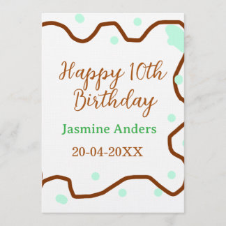 Happy 10th birthday green pastel brown border span einladung