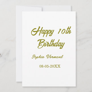 Happy 10th birthday name date golden simple minima einladung