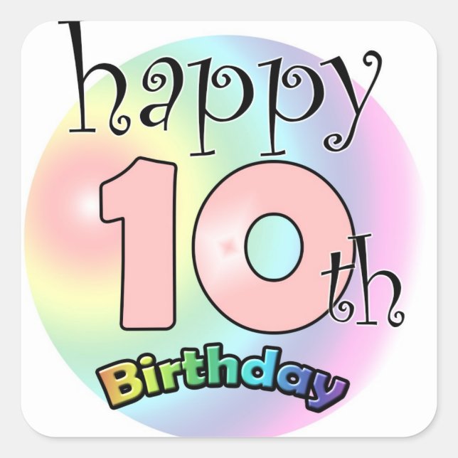 Happy 10th Birthday (roze) Quadratischer Aufkleber (Vorderseite)