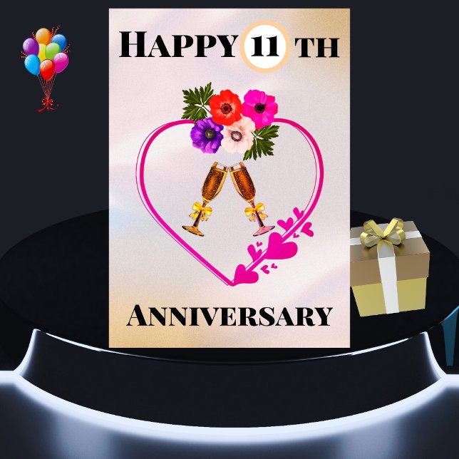 Happy 11. Jubiläum Vintage Blumenkarte Karte (Von Creator hochgeladen)