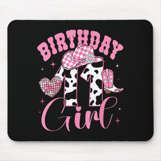 Happy 11th Birthday Girl Outfit Rodeo Western Cowg Mousepad (Vorne)