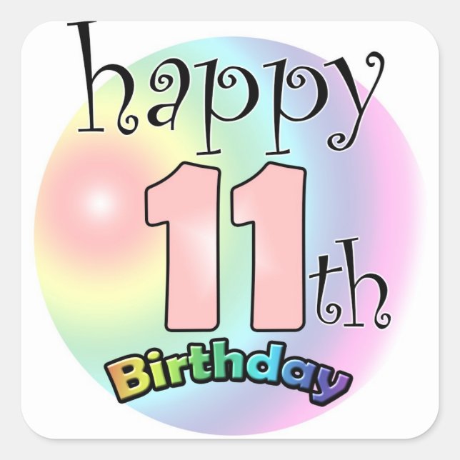 Happy 11th Birthday (roze) Quadratischer Aufkleber (Vorderseite)