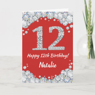 Happy 12. Geburtstagskarte Rot und Silber Glitzer  Karte
