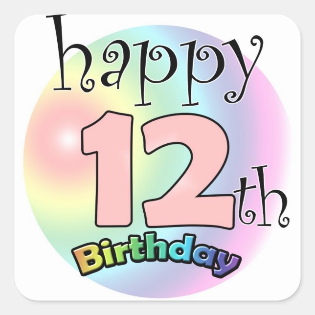 Happy 12th Birthday (roze) Quadratischer Aufkleber (Vorderseite)