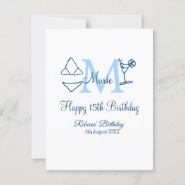 Happy 15. Geburtstag blauer Name Monogram Bikini h Postkarte