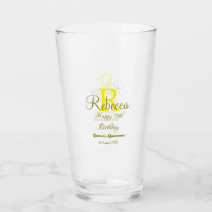 Happy 15. Geburtstag gelb fügen Namen monogramm mo Glas