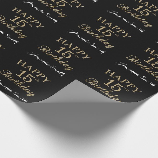 Happy 15. Geburtstag Gold Glitzer Wrapping Paper Geschenkpapier (Ecke)