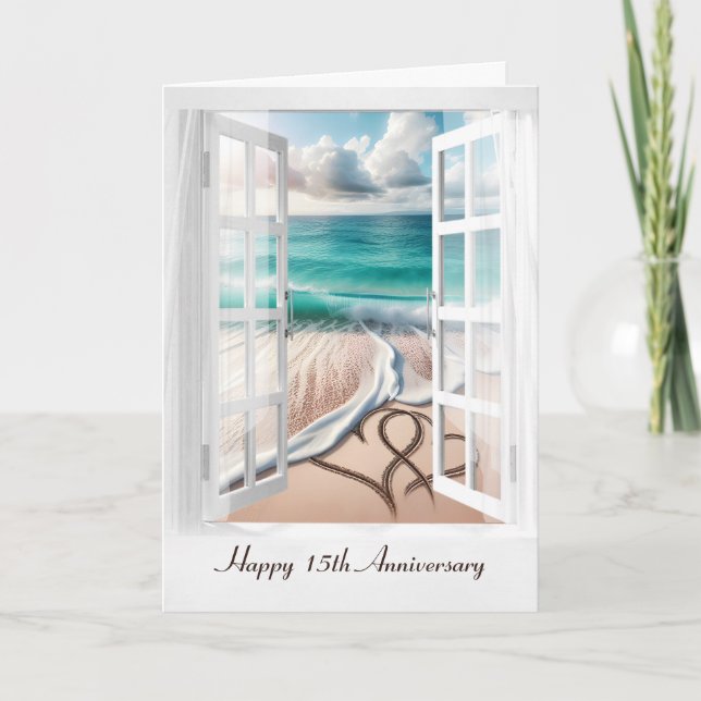 Happy 15-jähriges Beach Hearts Karte (Vorderseite)