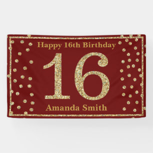 Happy 16. Geburtstag Banner Burgundy Red Gold