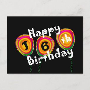 Happy 16. Geburtstag Bunte Ballons Postkarte