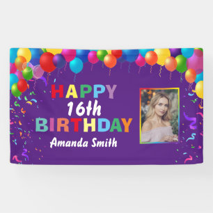 Happy 16. Geburtstag Bunte Balloons Lila Banner