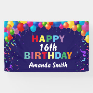 Happy 16. Geburtstag farbenfrohe Balloons Navy Blu Banner