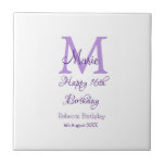 Happy 16. Geburtstag lila Name Monogram hinzufügen Fliese<br><div class="desc">schönes Design</div>