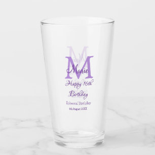 Happy 16. Geburtstag lila Name Monogram hinzufügen Glas