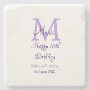 Happy 16. Geburtstag lila Name Monogram hinzufügen Steinuntersetzer