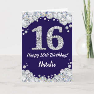 Happy 16. Geburtstag Navy Blue und Silver Glitzer Karte