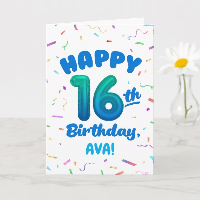 Happy 16th Birthday Card with Custom Name Karte (Kleine Pflanze)