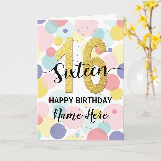 Happy 16th Birthday Pastel Rainbow and Gold Girl Karte (Gelbe Blume)
