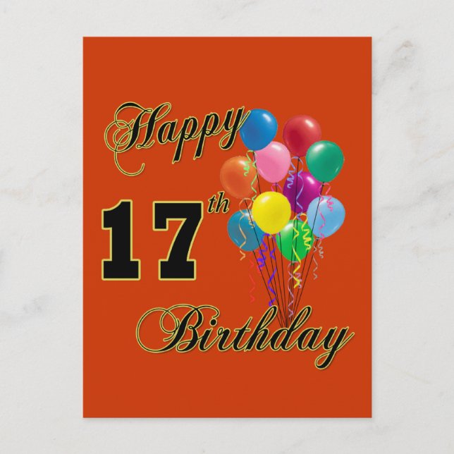 Happy 17. Geburtstag Design mit Balloons Postkarte (Vorderseite)
